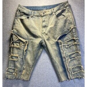 Watson M Denim Sz 36 Shorts Distressed Dirty Wash Grunge Muddy Worn Cut Off